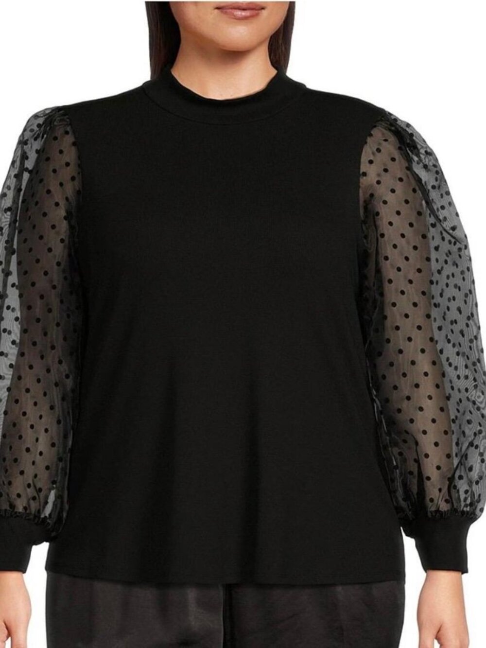 Sugarlips Plus Size Long Mesh Sleeve Solid/Clip-Dot Top – Black – Size 2X – NWT